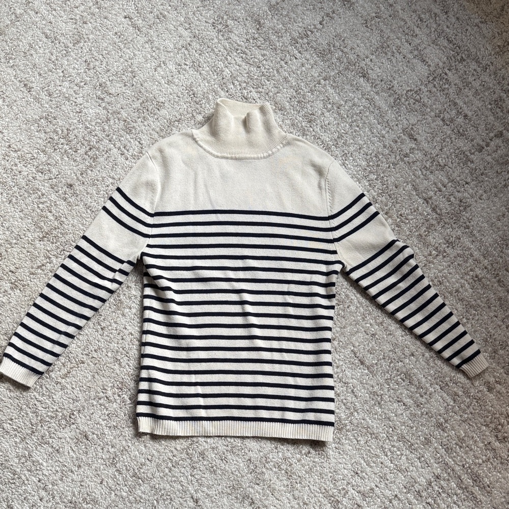 Striped Cream and Navy (black?) Turtleneck 3/4 sleeve Sweater